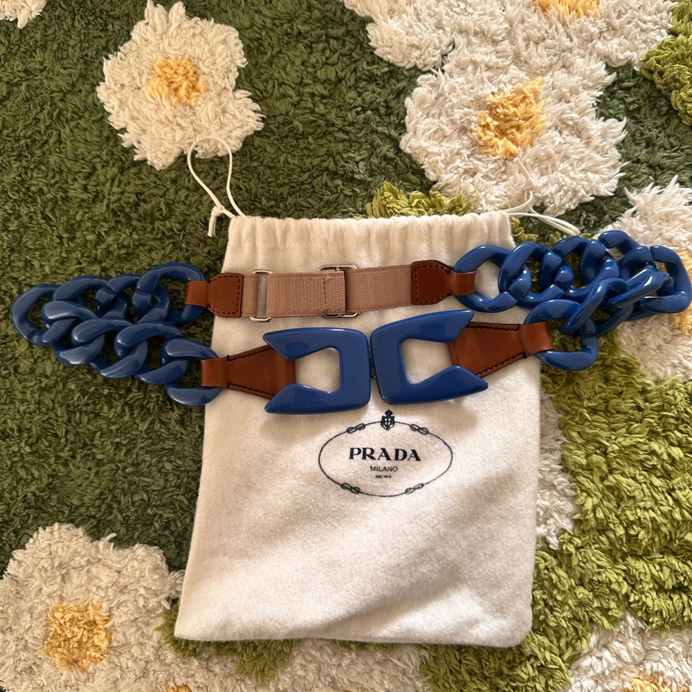 Prada Blue and Brown Adjustable Chain Belt - Picture 4 of 7